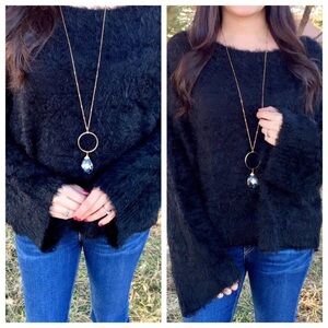 Very J black fuzzy soft sweater top S